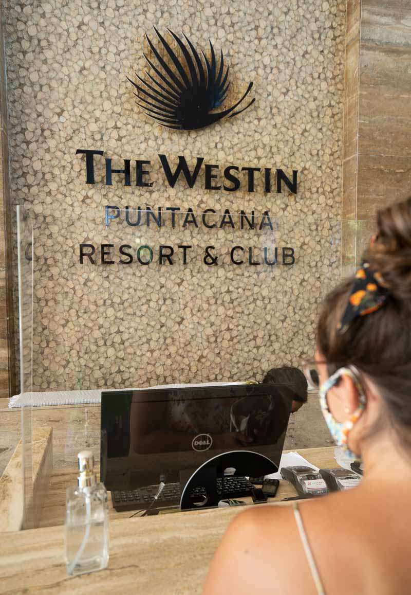 Westin Punta Cana lobby wearing a mask